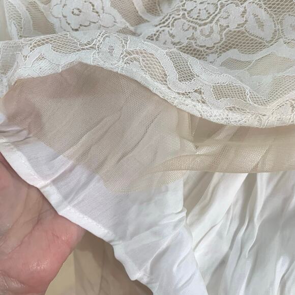 Aakaa Sz S Lace Smocked Dress Cream Ivory Short Sleeve Long Wedding Bridal - Picture 13 of 15